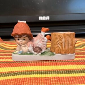 1982 TURTLE Girl CANDLE HOLDER Taiwan - Vintage - NO CHIPS - Kitsch - Porcelain